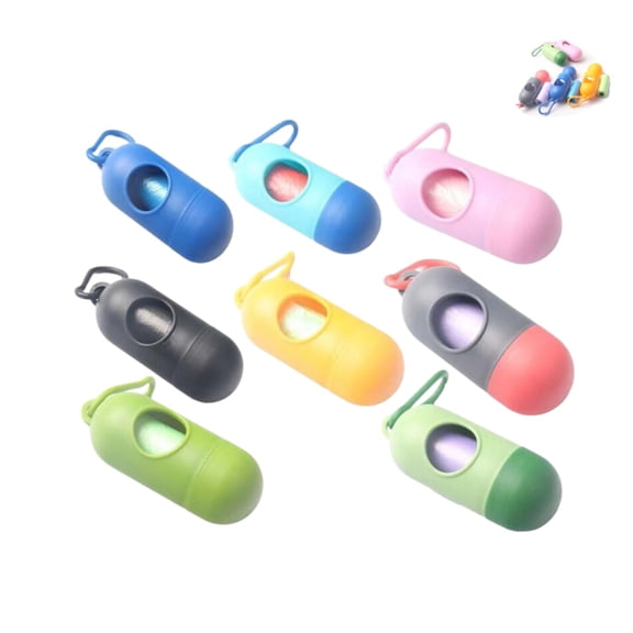 Portable Dog Poop Bag Dispenser, Mini Capsule Shape Travel Waste Bag Holder with Hook, Lightweight Leash Attachable Pet Trash Bag Case Random Single Color