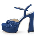 thumbnail image 2 of FSJ Women Bling Rhinestones Ankle Buckle Strap Sandals Chunky Platform Heels Pumps Square Open Toe Wedding Dress Shoes Size 8 Blue, 2 of 5