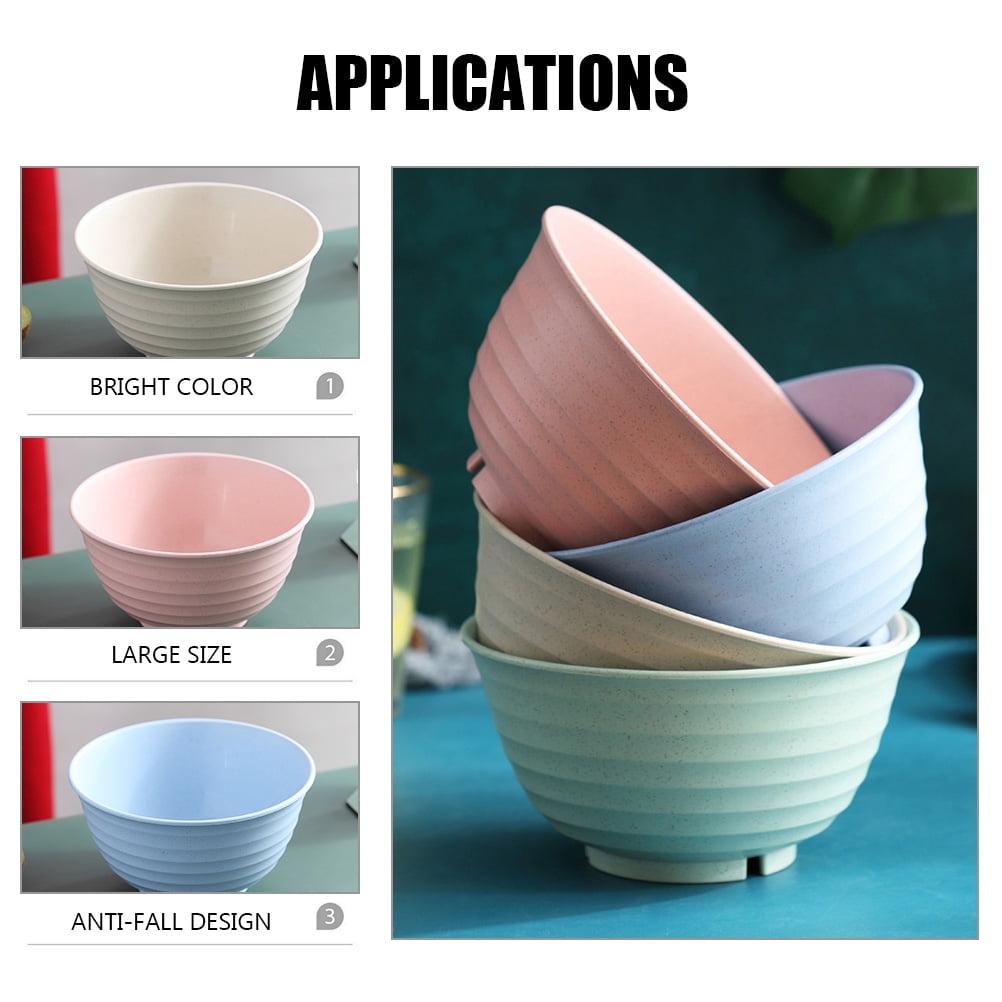 WHAMVOX  4 Pcs Large Bowls for Eating Kitchen Noodle Ramen Wheat Student