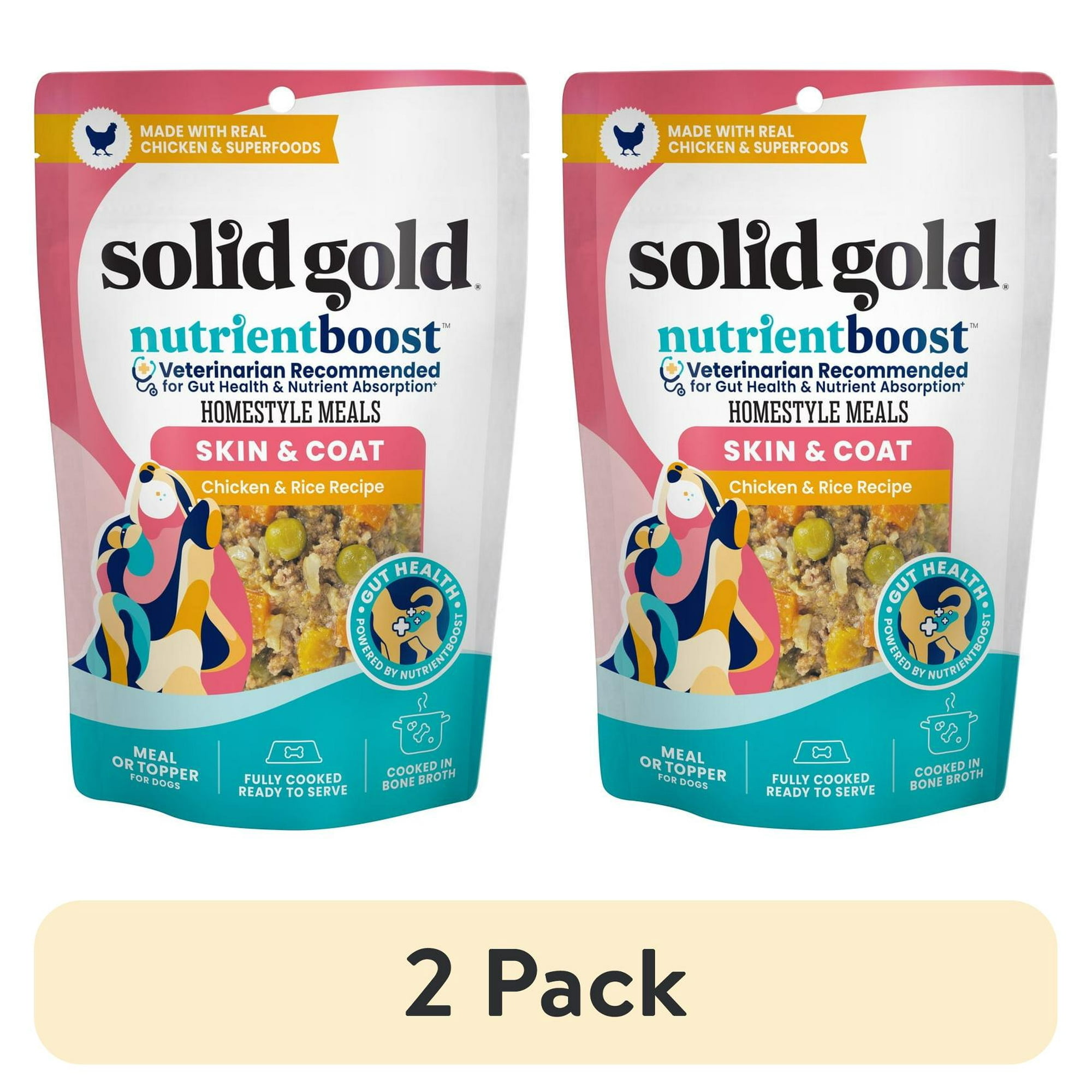(2 pack) Solid Gold Homestyle Meals, Meal Topper for Dogs to Support Skin & Coat, Chicken & Rice Recipe, 9oz Pouch