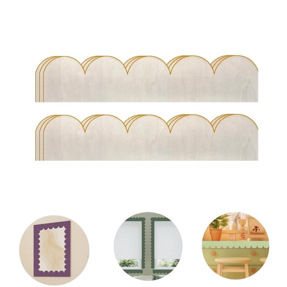 Unfinished Scalloped Wood Molding,Cute Unfinished Woodchips,Scalloped Wood Edge Wall Moulding Trim for Home Kitchen Living Room(15.75x3.5x0.1in,6pack)