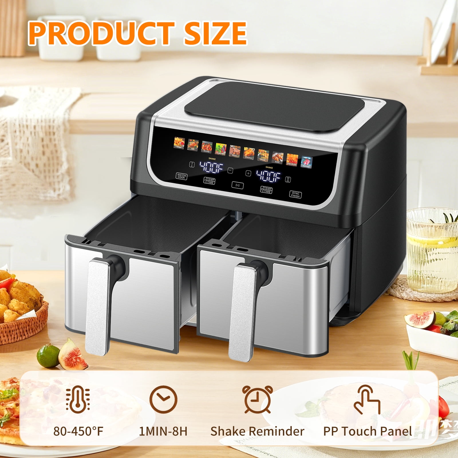 Gianna Dual Basket Air Fryer Oven, Digital Control, Clear-View Window, Versatile Air Fryer for Roasting, Baking, Reheating Healthy Meals