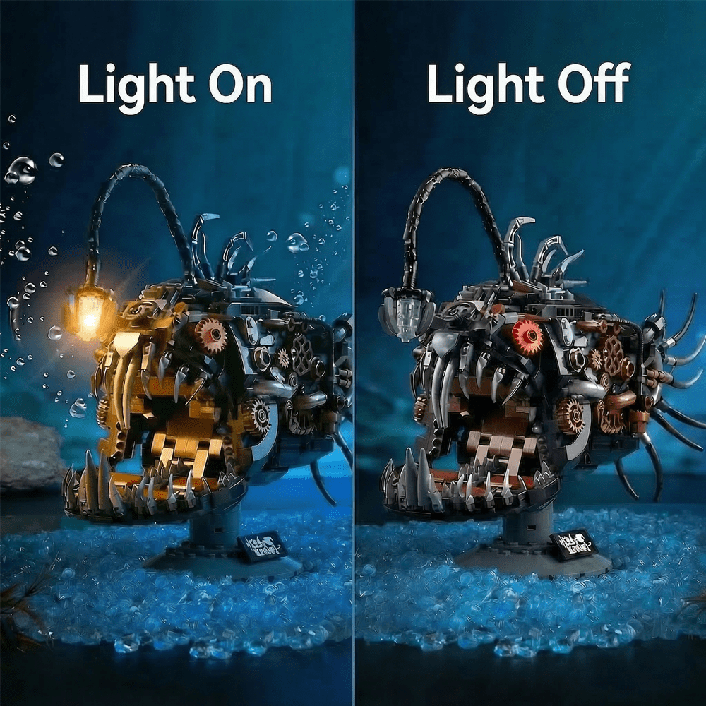 Mechanical Anglerfish Building Set, Ocean Animal Steampunk Lantern Fish Model Kit, STEM Gift for Adults & Teens, Home or Office Decor (1038 Pcs).