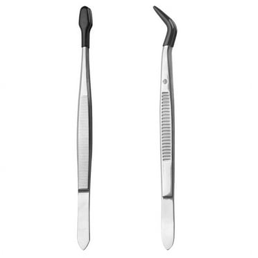2pcs Tweezers with Rubber Tips,Tipped Stainless Steel Stamp Straight Flat & Curved Tip T ywm58