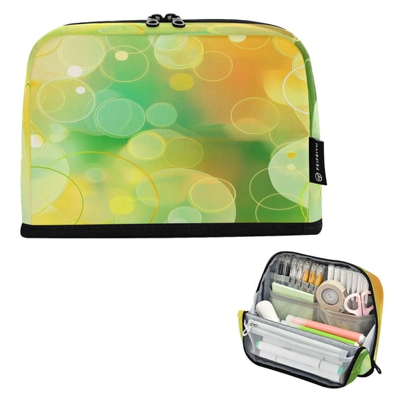 Standing Pencil Case with Base Large Capacity Stationery Pouch Pen Bag with Zipper for Women Men Light Yellow Round