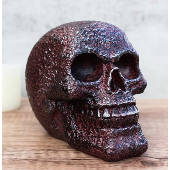Rustic Corroded Dark Bronze Metallic Finish Skull Resin Figurine Macabre Gothic