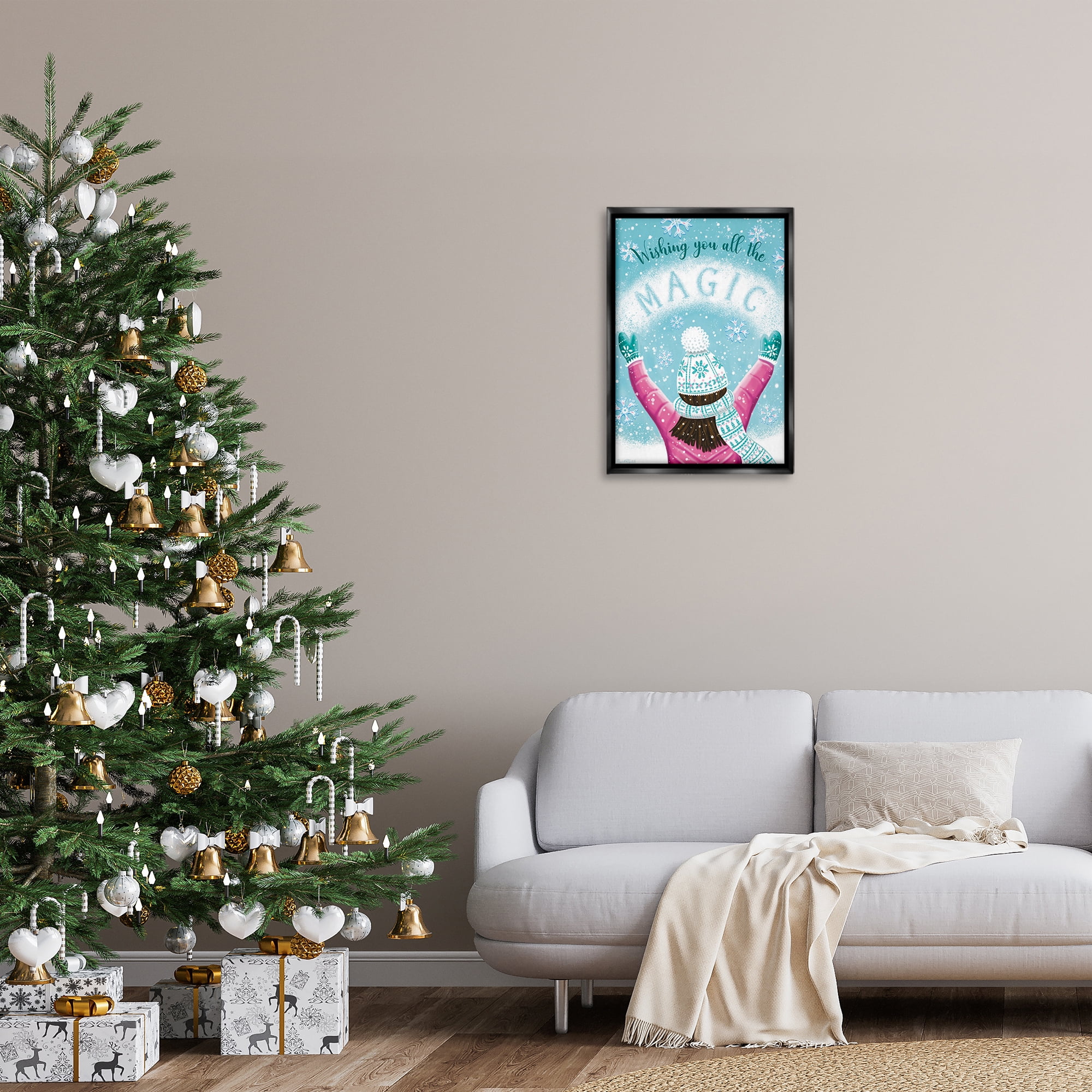 Stupell Industries Wishing You Magic Holiday Painting Black Floater Framed Art Print Wall Art, 17 x 25