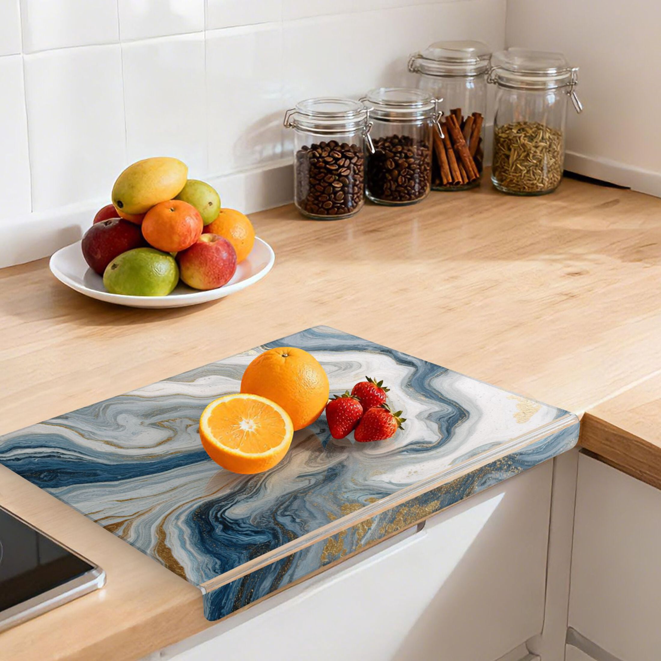 13.4" x 16.5" Food-Grade Acrylic Cutting Board Non-Slip Kitchen Chopping Board Gray Marble