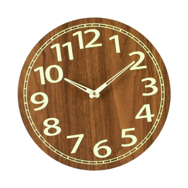 Reloj de pared luminoso Reloj de pared de madera creativo Resplandor en la oscuridad Decorativo Silencioso Reloj analógico sin tictac para Bar Comedor Sunnimix Reloj de pared