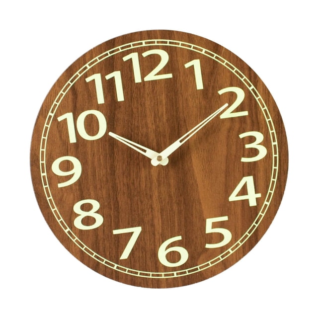 Reloj de pared luminoso de 30 cm, reloj de grano de madera, reloj analógico, sin tictac, redondo silencioso