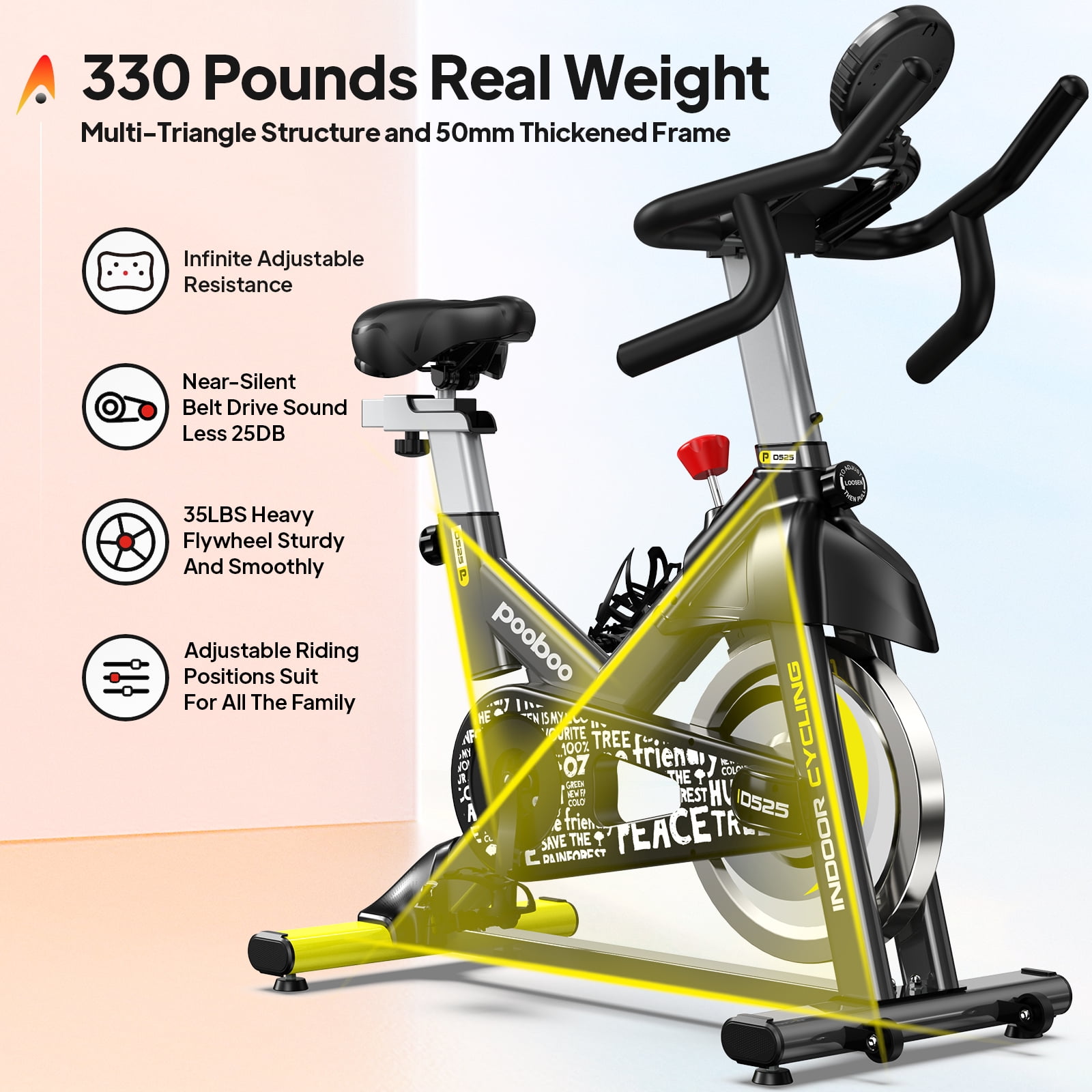 Pooboo Exercise Bike Cardio Stationary Magnetic Resistance Cycle Bicycle  Weight up to 350 lbs