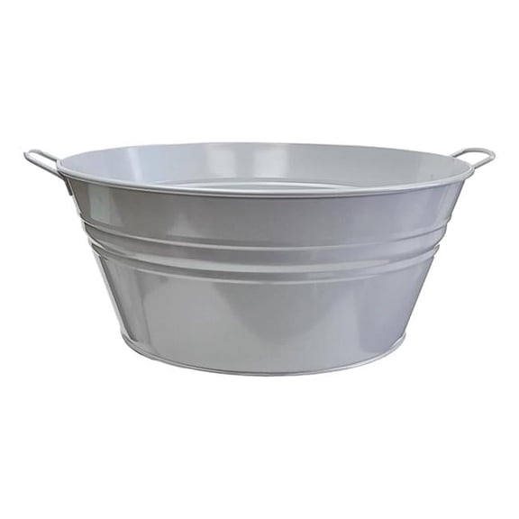 Enameled Galvanized Steel Tub, Planter, Beverage Tub, Light Gray, Silver