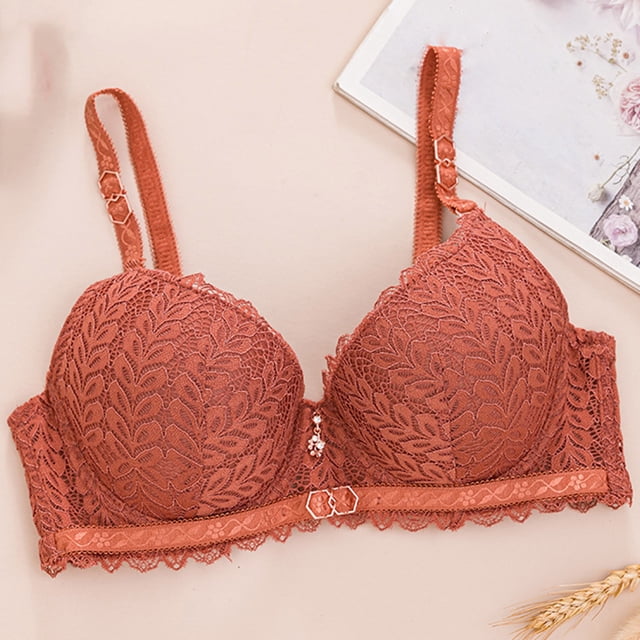 LOVZFMLL Bras for Women Woman's Solid Color Lace Thin Style Ventilate Back Buckle Bra Steel Rim Coffee 80B