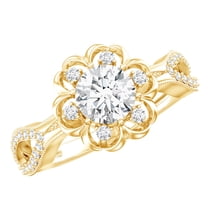 Rosec Jewels 6MM Lab Grown Diamond Flower Engagement Ring, EF-VS Quality - Ideal for Gift, 14K Yellow Gold, US 5.50