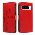 thumbnail image 2 of TECH CIRCLE Wallet Case For Google Pixel 7 Pro, Emboss Flower Premium PU Leather Magnetic Card Slots Flip Protective Kickstand Case with Wrist Strap for Google Pixel 7 Pro 6.7" 2023,Red, 2 of 8
