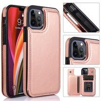 Dteck Case for Apple iPhone 12 Pro 6.1-inch,Shockproof PU Leather Wallet iPhone 12 Case Card Holder Kickstand Flip Magnetic Hybrid Rubber Back Phone Cover,Rosegold