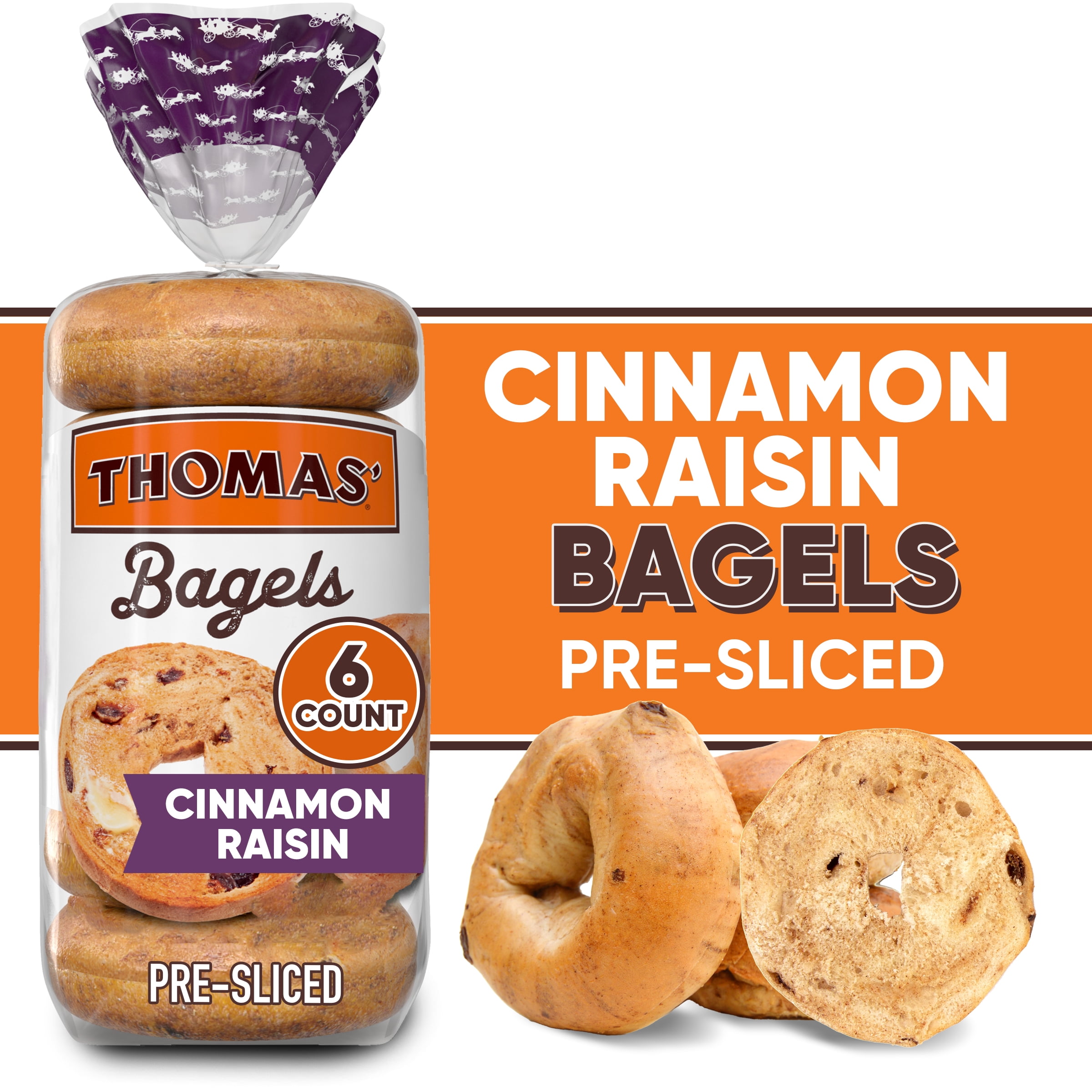 Thomas' Cinnamon Raisin Pre-Sliced Bagels, 6-Count