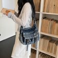 thumbnail image 4 of Sunyuer Women Vintage Washed Denim Messenger Bag, Large Capacity Casual Crossbody Shoulder Bag, Adjustable Strap Multi Pocket Fashion Denim Satchel Purse for Travel Daily Commute, 4 of 8