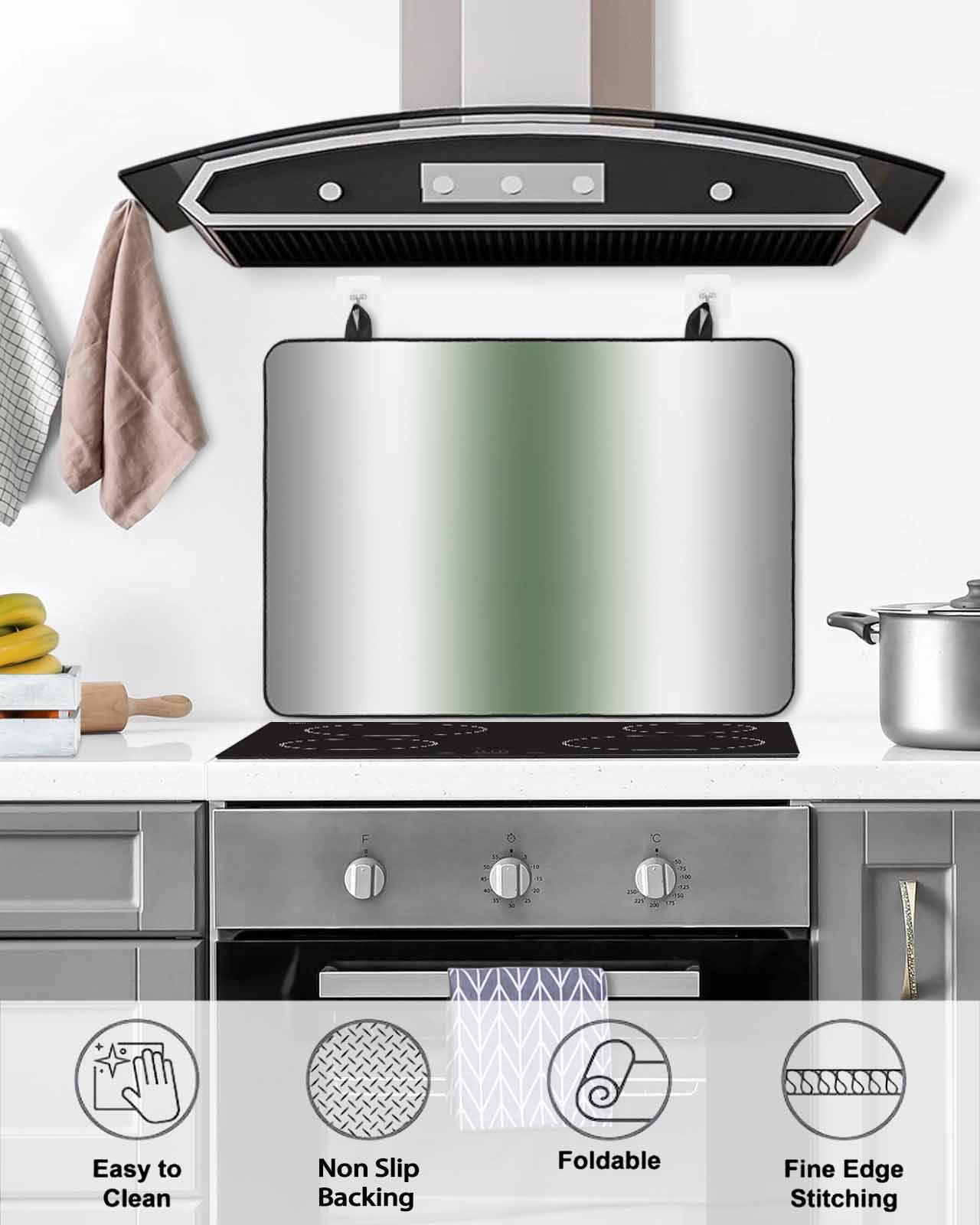 nqOlkjepod Large Induction Cooktop Protector Mat 24"x21", Gray Sage Green Stove Top Covers for Electric Stove, Modern Gradient Geometric Decorative Stove Burner Cover Mats, Glass Top Stove Cover
