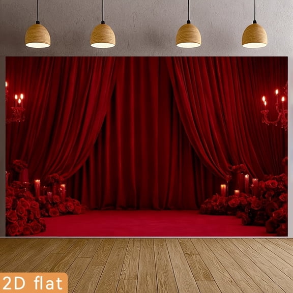 Dramatic Red Curtains Wedding Backdrop Red Rose Candlelight Birthday Background Burgundy Curtains Engagement Celebration Party Decorations Banner Supplies Photo Booth Props