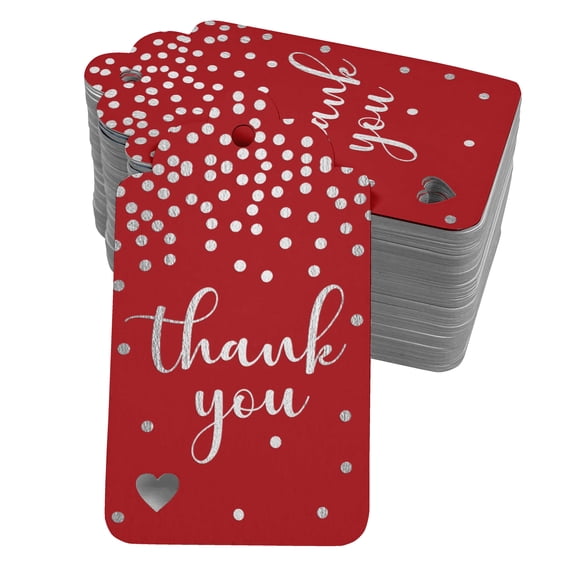 Inkdotpot Pack Of 50 Real Silver Foil Paper Tags ThankYou Bridal Shower-Baby Shower-Retirement-Wedding-Birthday Favor Hang Tags