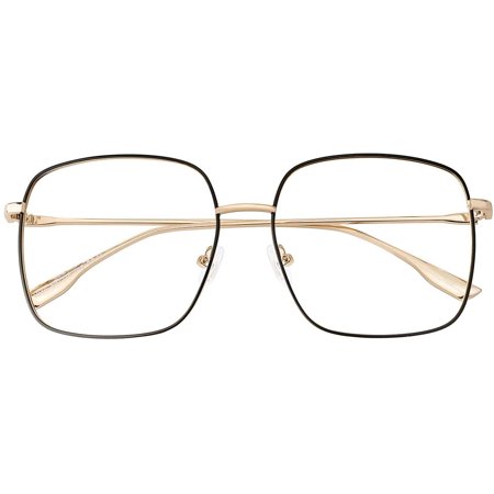 Blue Light Blocking Glasses Oversized Metal Square Non-Prescription Computer Glasses for Women and Men Kids (Black gold)