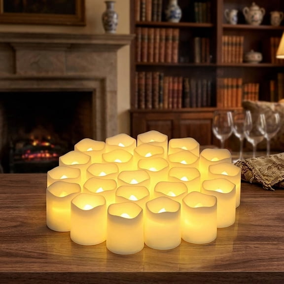 Flameless Votive Candles,Flameless Flickering Electric Fake Candle,24 Pack 200 Hour Battery Operated LED Tea Lights in Warm White for Wedding, Table, Halloween,Christmas Decorations 1.5"X1.7"
