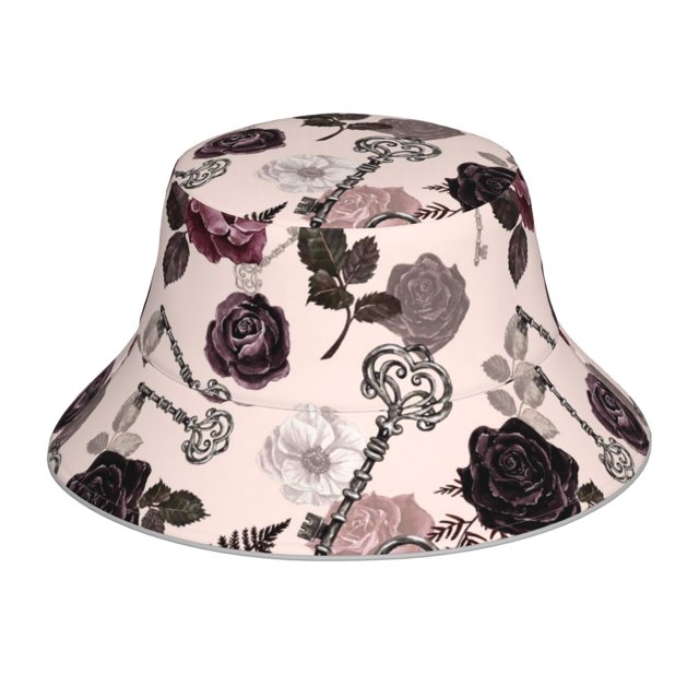 Fotbe Retro Red Black Roses Sombrero Tipo Pescador con Estampado – Sombrero de Sol de Algodón de Moda para Playa, Golf, Pesca