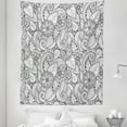 thumbnail image 1 of Ethnic Tapestry, Monochrome Flowers Hearts and Paisley Motifs Nature Doodle with Influences, Fabric Wall Hanging Decor for Bedroom Living Room Dorm, 5 Sizes, Black White, by Ambesonne, 1 of 1