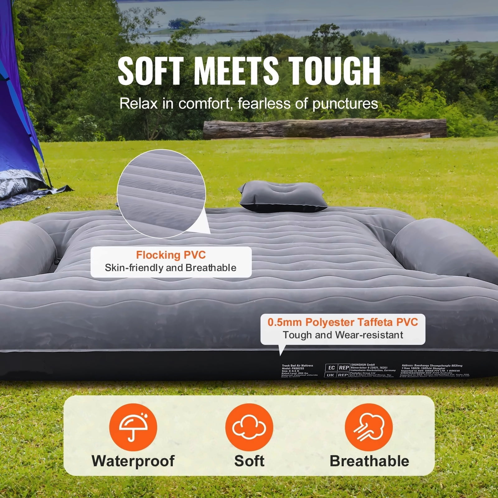 Truck Bed Air Mattress 6-6.5ft, Full Size, with 12V Pump & 2 Pillows