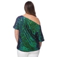 thumbnail image 2 of Women's Plus Size Sequin One Shoulder Short Sleeve Party Top, Mermaid, Large, 2 of 6