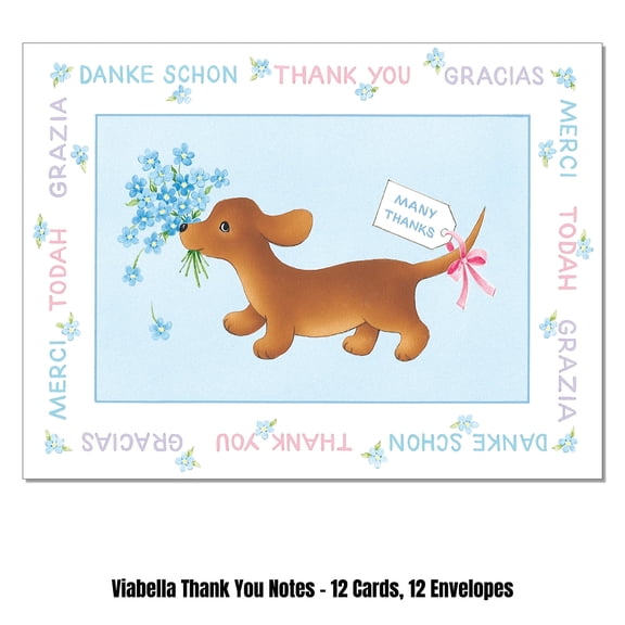 Viabella Puppy Thank you Card Assortment - 12 Cards, 12 Envelopes