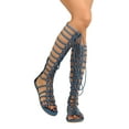 thumbnail image 1 of Liliana EI92 Women Denim Open Toe Knee High Strappy Gladiator Sandal, 1 of 3