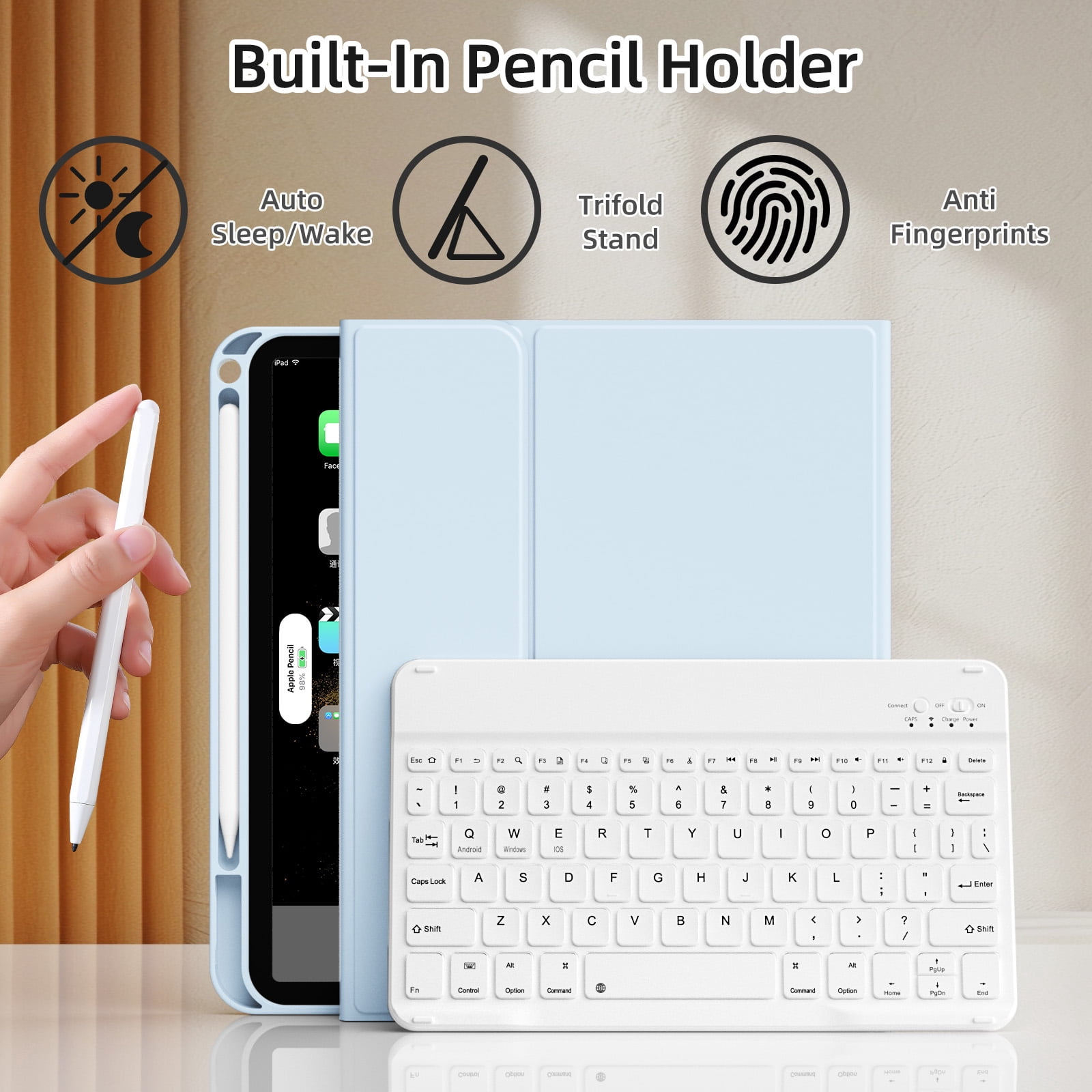 GKABXY Magnetic Keyboard Case for iPad A16 11th /10th Generation 2025/2022 with Pencil Holder 10.9/11 Inch, Magnetic Detachable Wireless Bluetooth Multi-Angle Stand Rechargeable Keyboard Case, Blue