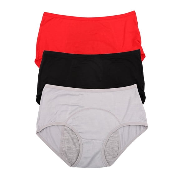 YOYI FASHION Bamboo Viscose Brief Menstrual Leakproof Panties 3 Pack Black,Red,Grey US Size XL/8