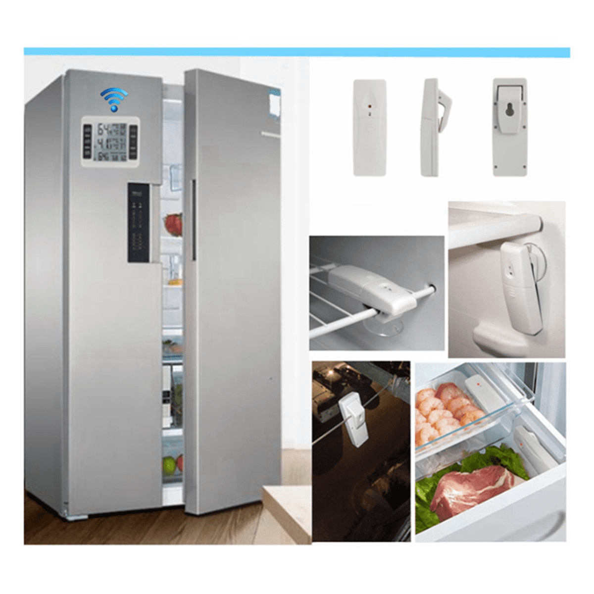 2X Wireless Refrigerator Thermometer Digital Freezer Thermometer Temperature Monitor with 4 Sensors for Indoor Outdoor