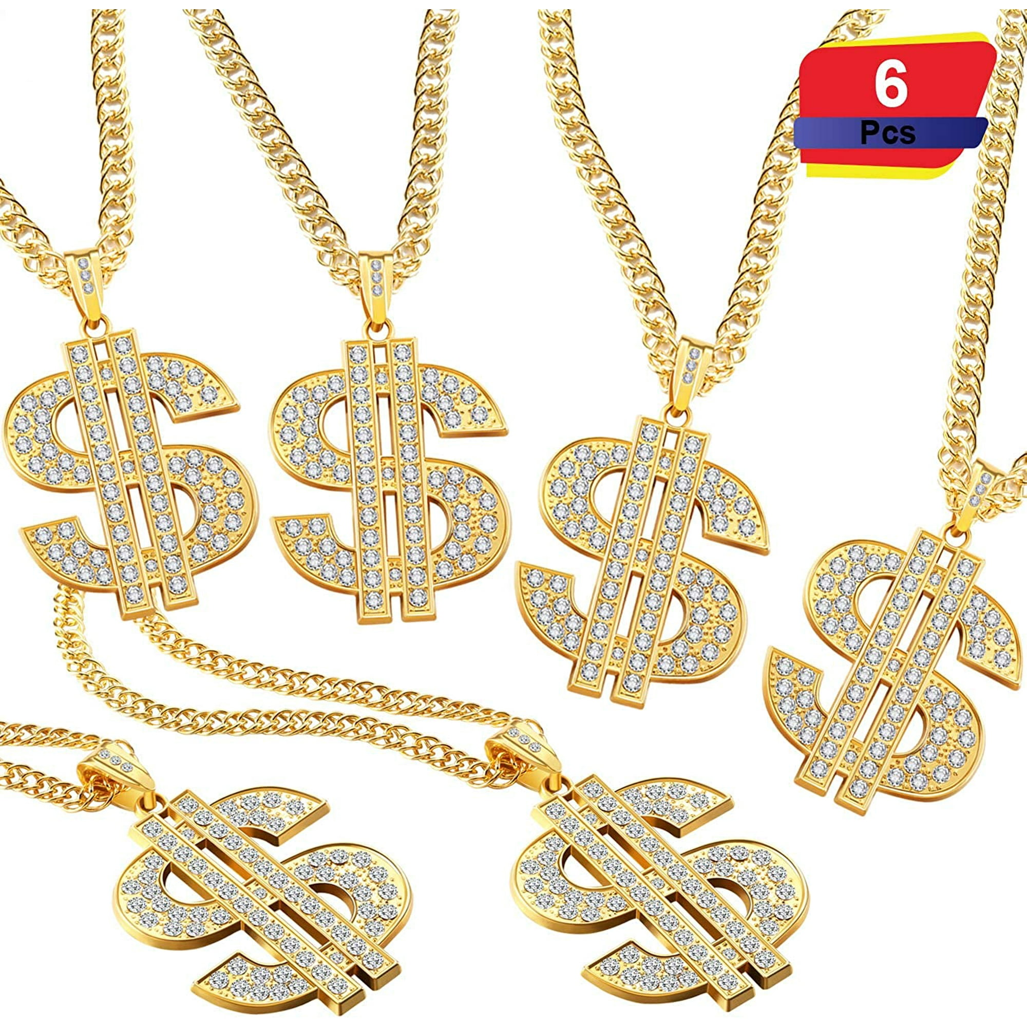 Teyjry Black Friday 2022 6 Pieces Gold Plated Chain Dollar Necklace For Men With Dollar Sign Pendant Necklace Hip Hop Dollar Necklace