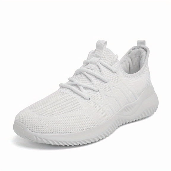 Men's/Women's White Knit Running Shoes, Sneakers for Gym Workout Walking Fitness Casual Daily Wear Lightweight Breathable Non-Slip Athletic