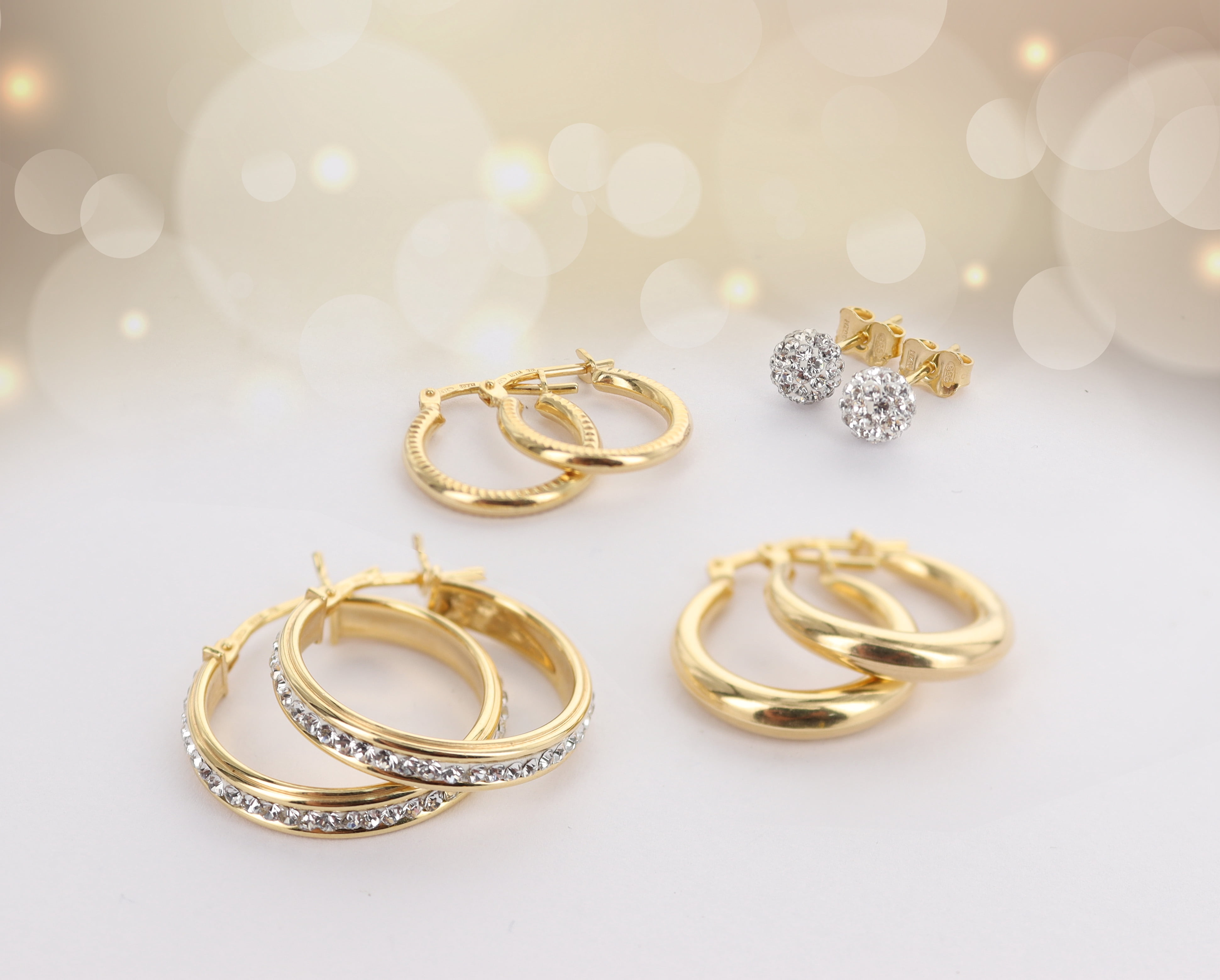 Brilliance Fine Jewelry Sterling Silver 14K Gold Plated Crystal Studs and Hoops Adults Earring Set; Adults 4 Pairs