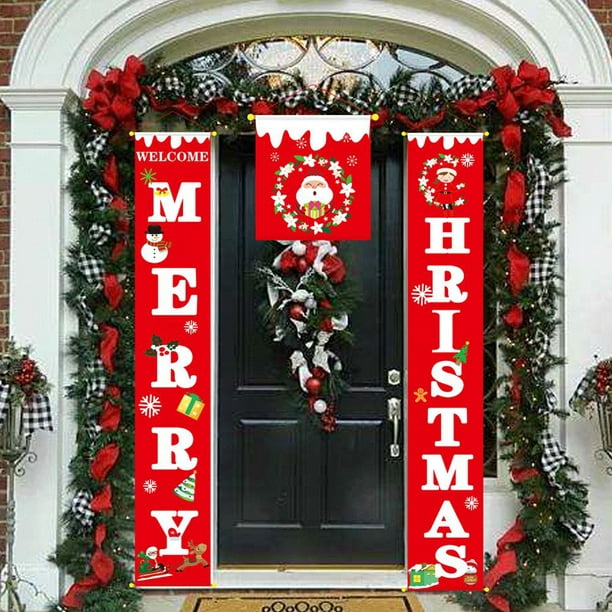 Merry Christmas Banners, Front Door Welcome Christmas Porch Banners Red ...