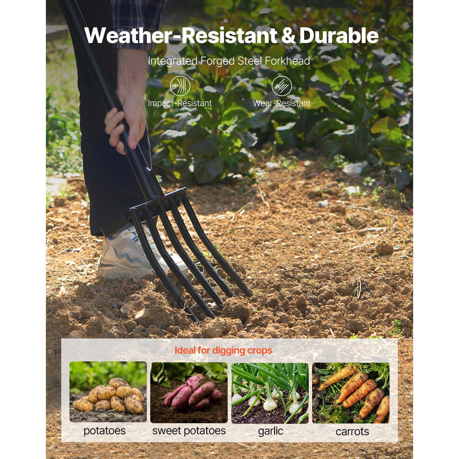 41 Garden Fork 5-tooth forged steel, metal handle Y-grip for hay potato compost transplant ventilation