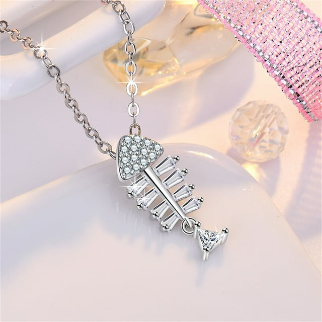 Fiudx Collar de Espina de Pescado, Diseño Ajustable de 45 Cm con Extensión de 5 Cm, Delicado Colgante de Circonita Cúbica, Ideal Como Regalo de Graduación y Cumpleaños, Joya para Ocasiones Especiales