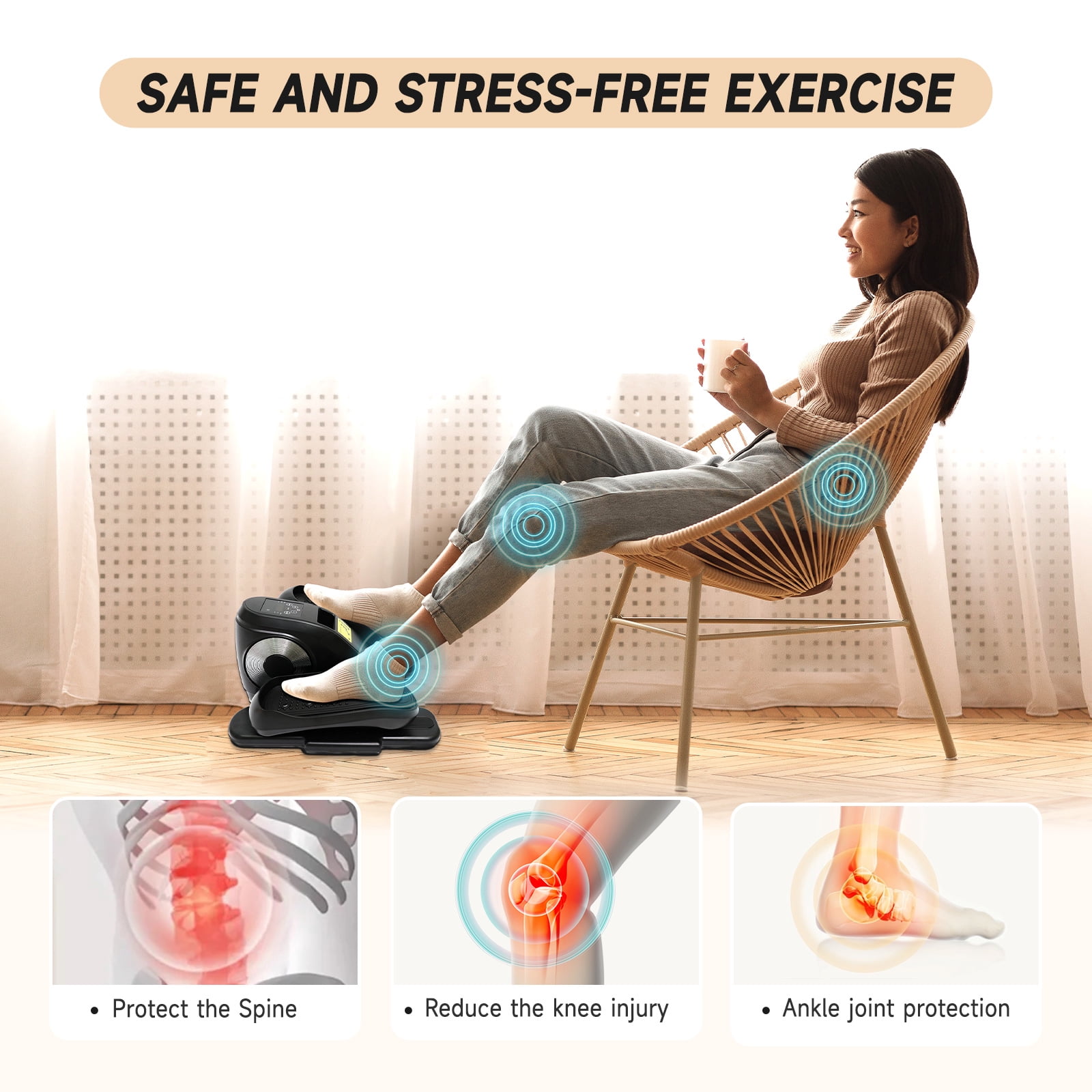 RICAN Under Desk Elliptical Machine, 12 Adjustable Speeds Mini ellipse Leg Exerciser with Remote Control, Forward & Backward Motion, Manual & Electric Dual Modes for Home Office