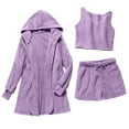 thumbnail image 5 of Womens Fuzzy 3 Piece Outfits Fleece Warm Soft Hooded Cardigan Crop Tank Top Shorts Set Pajamas PJs Loungewear, 5 of 5