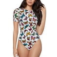 thumbnail image 1 of Balery Colorful Flying Butterflies Body de cuello redondo de manga corta para mujer Tops de manga corta Tops básicos-Large, 1 of 7