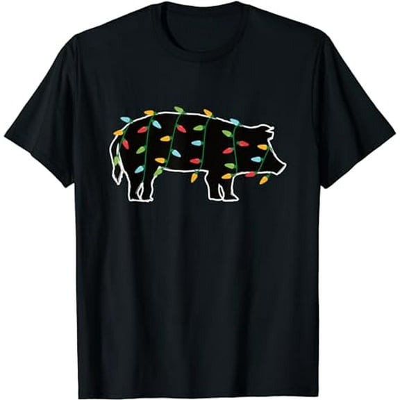 Pig Christmas Lights Christmas Gift for Animal Lover Pig T-Shirt
