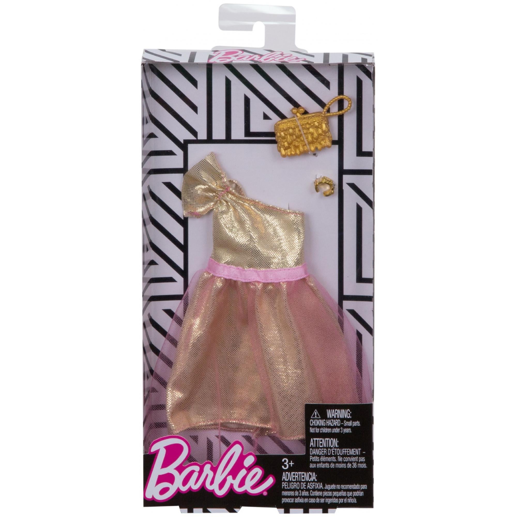 One Sleeve Gold and Coral Pink Peach Dress Genuine BARBIE Fashion SUAVE 
