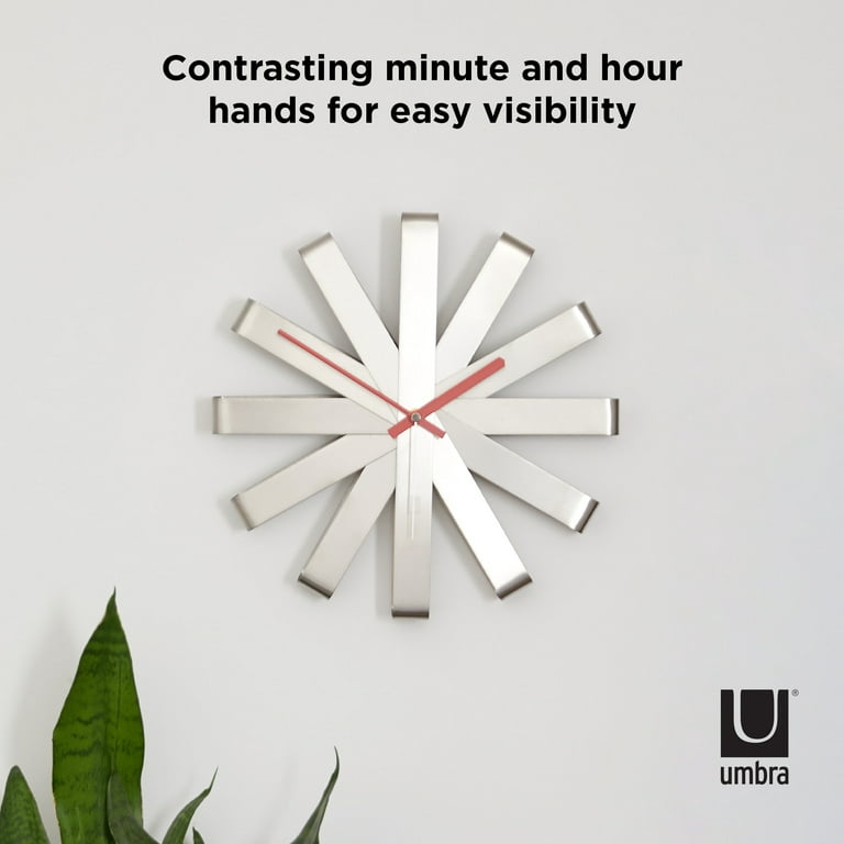 Umbra Ribbon Modern Metal Wall Clock Silent Analog Battery Operated Quartz  Movement Steel