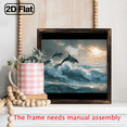 thumbnail image 6 of 2D Flat, Wooden Framed Dolphin Ocean Waves Wall Art Poster - Blue White Coastal Decor, Wrap-Around Canvas Print with Black Frame, Indoor/ Use for Living Room, Bedroom, Kitchen., 6 of 9