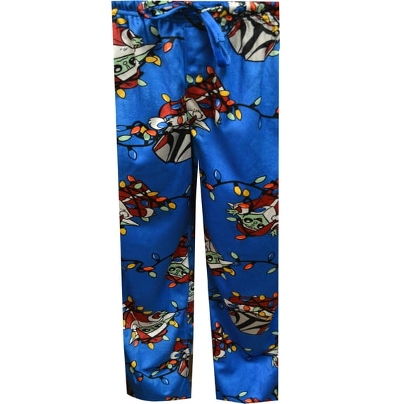 Briefly Stated Mens Star Wars Grogu Santa in Holiday Lights Silky Fleece Lounge Pant (Small)